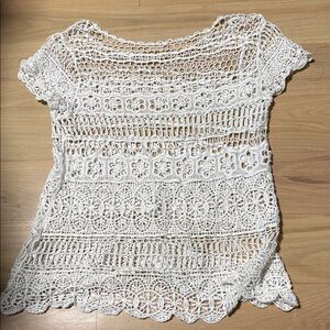 White Crochet Short Sleeve Top